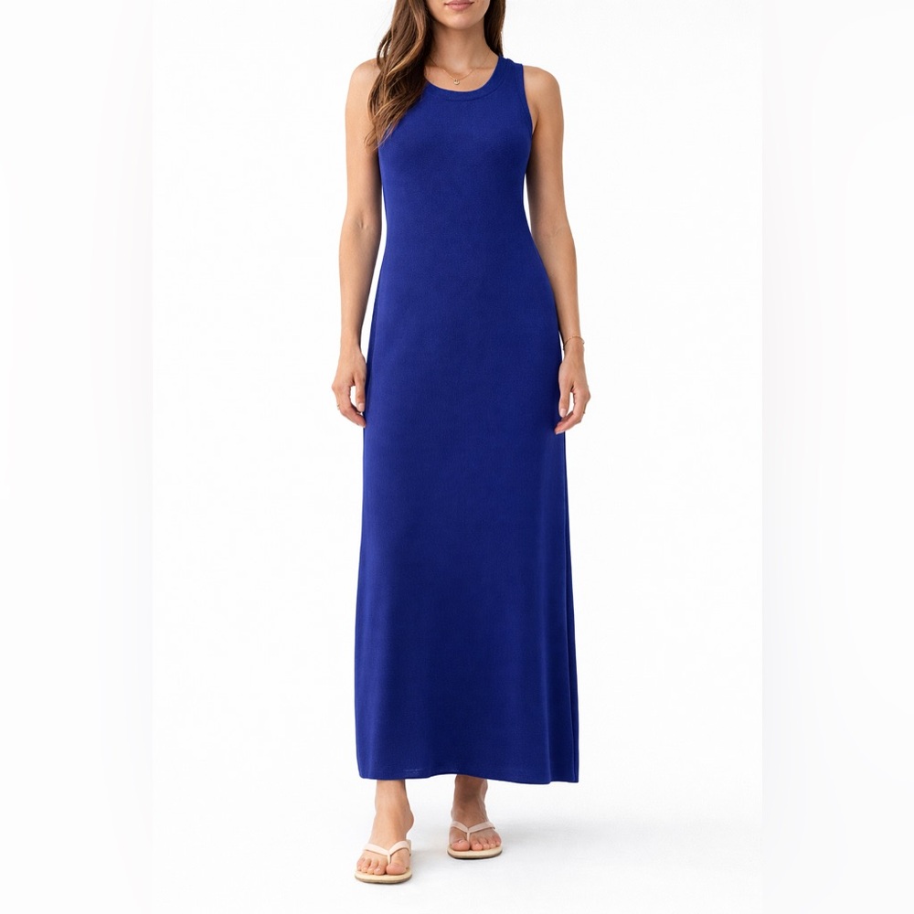 The Drop Royal Blue Sleeveless Maxi Dress Minimalist Knit Column Size M